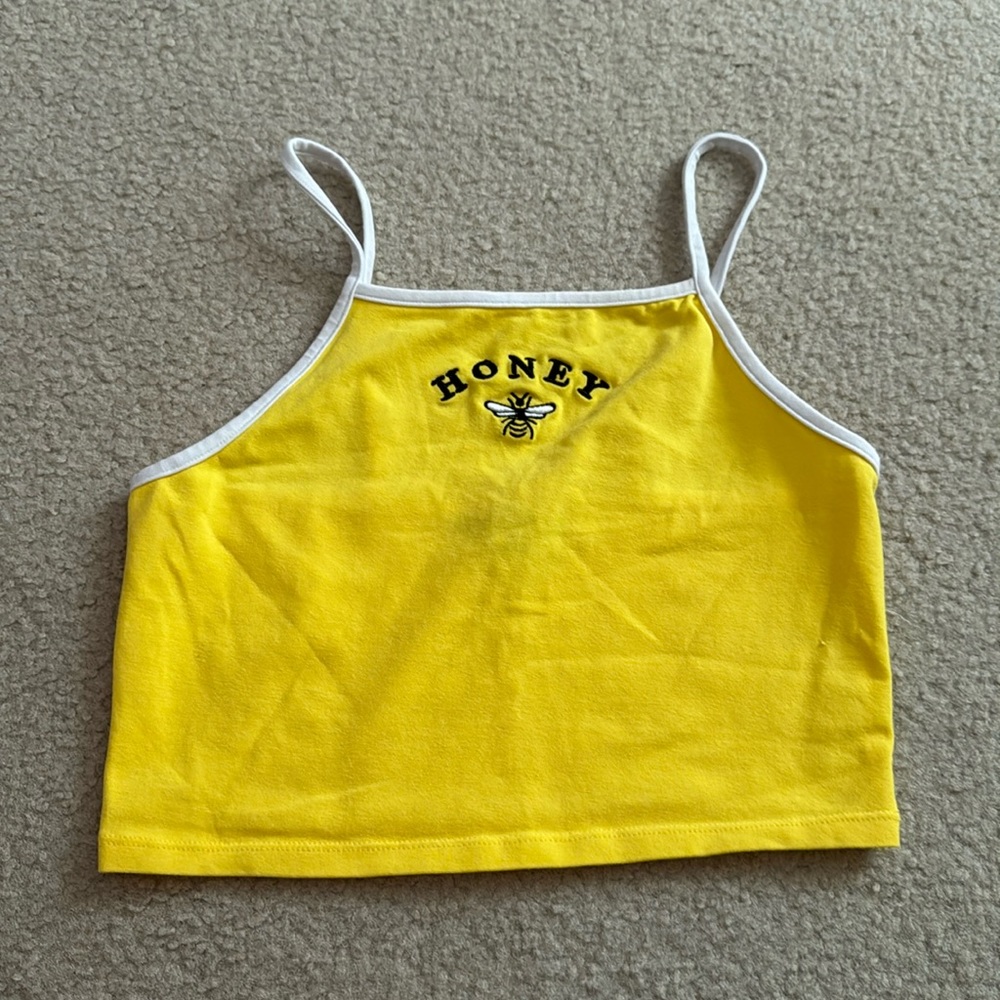 Forever 21 cropped yellow tank top.
